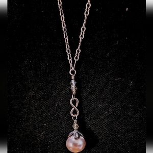 Vintage Victorian Pink Pearl Hanging Adjustable Style Chain 16-18" Necklace